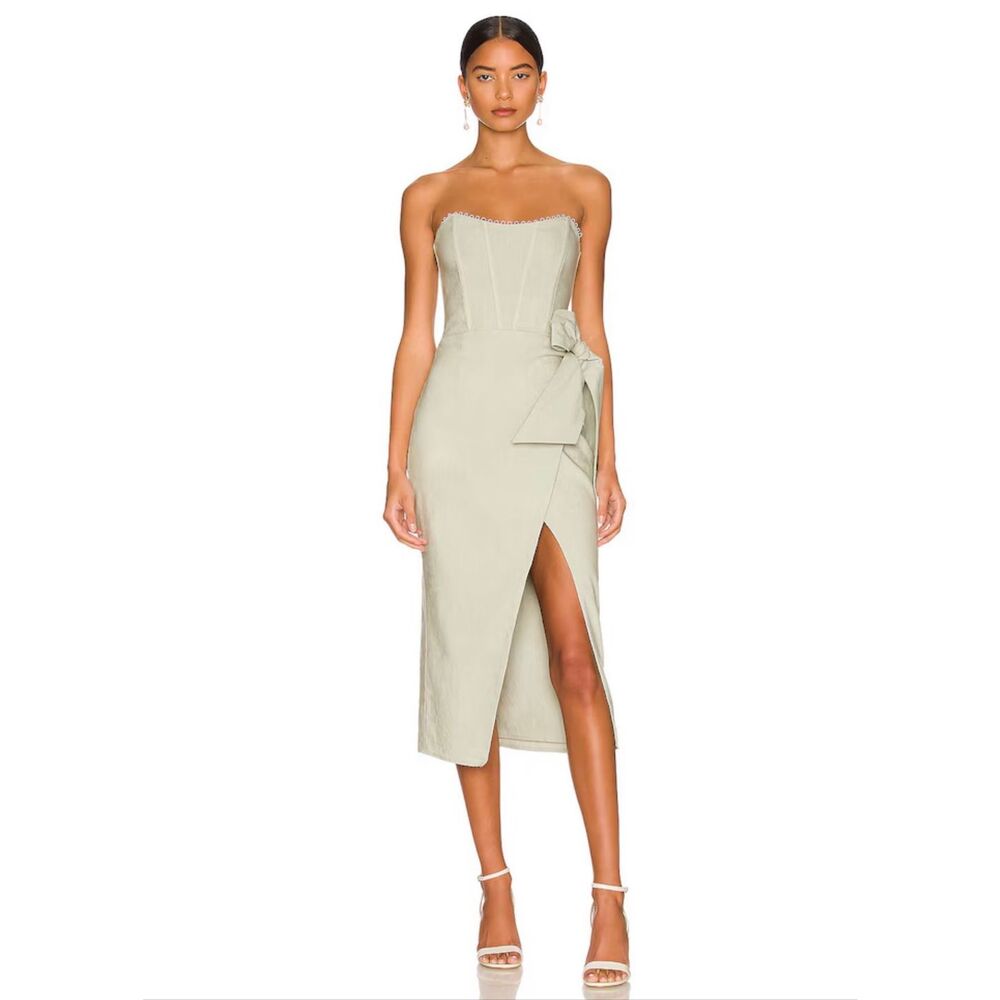 V. Chapman Liliana Linen Midi Dress in Sage Green Size 2